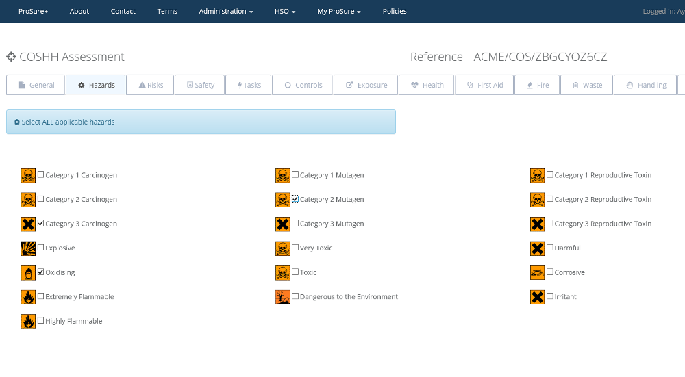 ProSurePlus COSHH Assessment