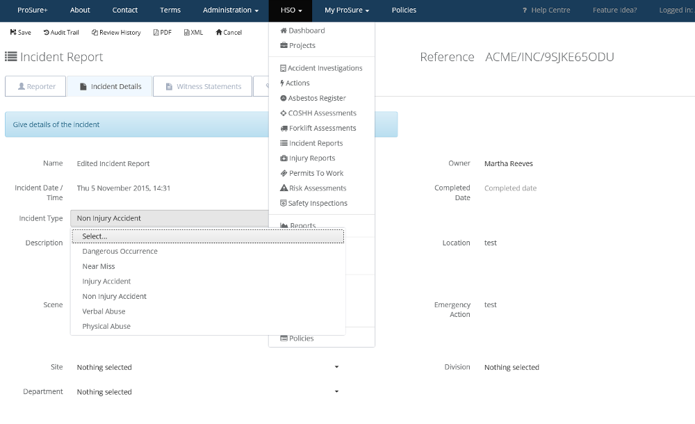 ProSurePlus Incident Report